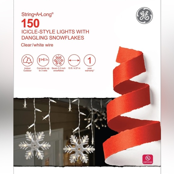 NIB String•A•Long® 150 ICICLE-STYLE LIGHTS WITH DANGLING SNOWFLAKES - Picture 1 of 7